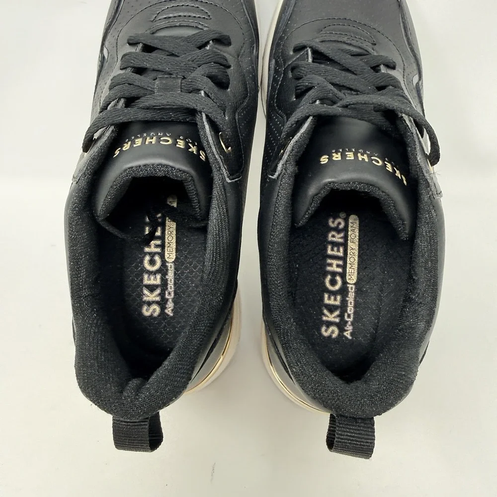 Skechers Million Air Hotter Air Womens 6.5 Black Gold Wedge Sneakers 155399